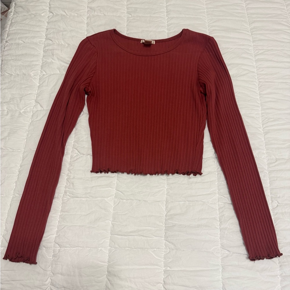 Bozzolo Red Ribbed Crop Blouse